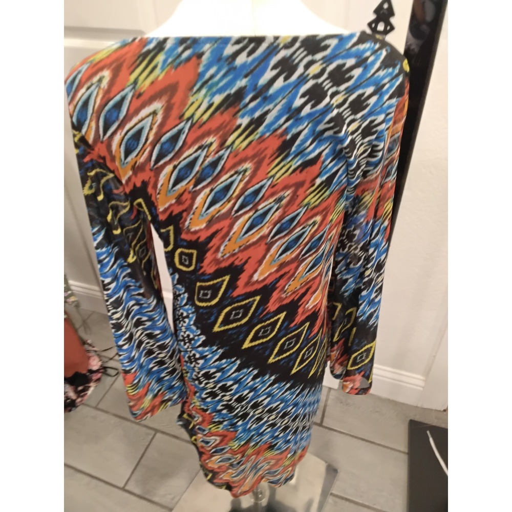 Mechant Womens Long Sleeve Ikat Geometric Print Mini Dress Multicolor Size M - Picture 8 of 8